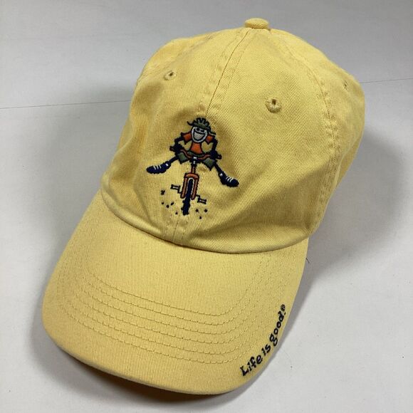 Life Is Good Mountain Biking Ball Cap Hat BIcycle Yellow - Picture 1 of 10